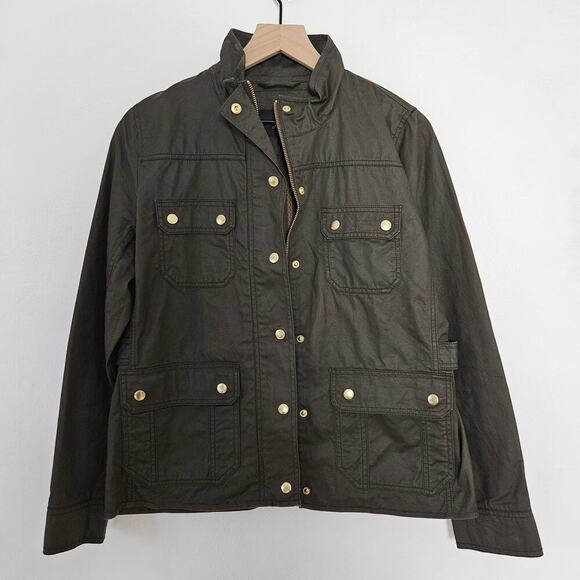 J.Crew The‎ Downtown Field Jacket M Mossy Brown Olive Zip Snap Utility - Picture 3 of 13